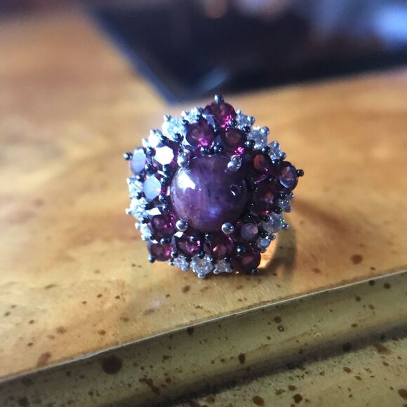 Natural Star Ruby Sterling Silver Cocktail Ring Size 5 - Picture 1 of 14